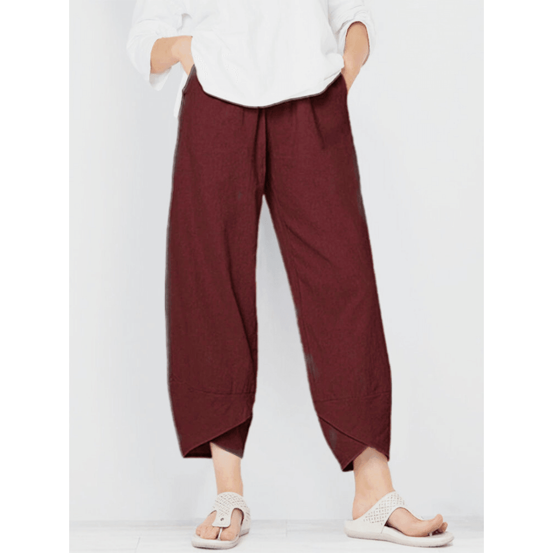 👖Vintage Asymmetrical Elastic Waist Pockets Pants – Unique Design, Comfortable Fit & Functional Style🌸